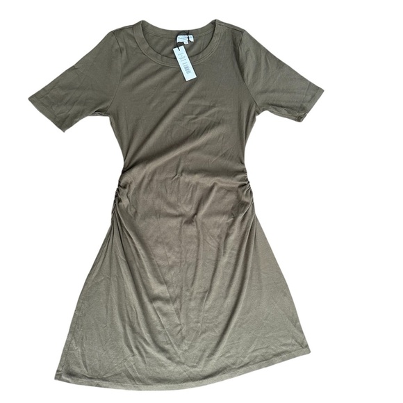 Michael Stars NWT Mona Ruched Side Dress Ultra Ribbed Dolma Green 2X Knee Length - Picture 3 of 9